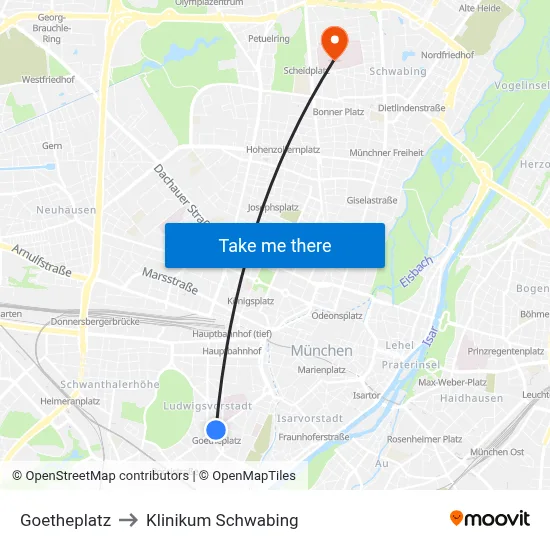 Goetheplatz to Klinikum Schwabing map