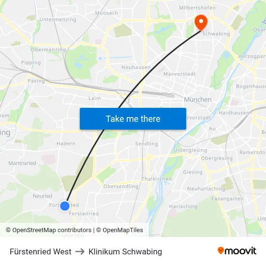 Fürstenried West to Klinikum Schwabing map