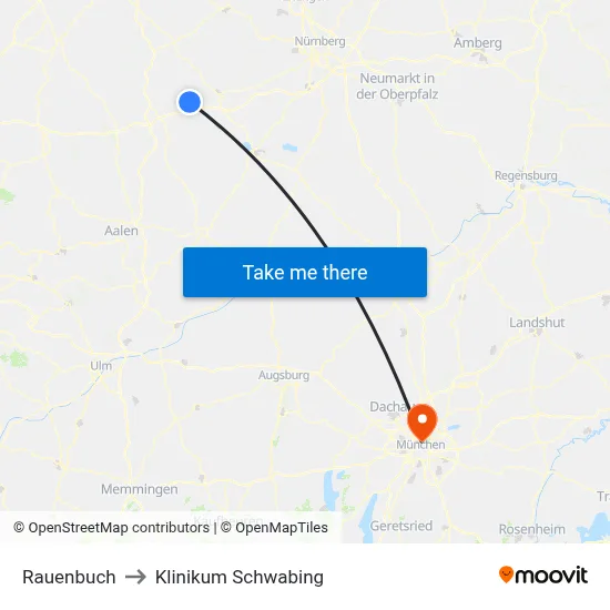 Rauenbuch to Klinikum Schwabing map