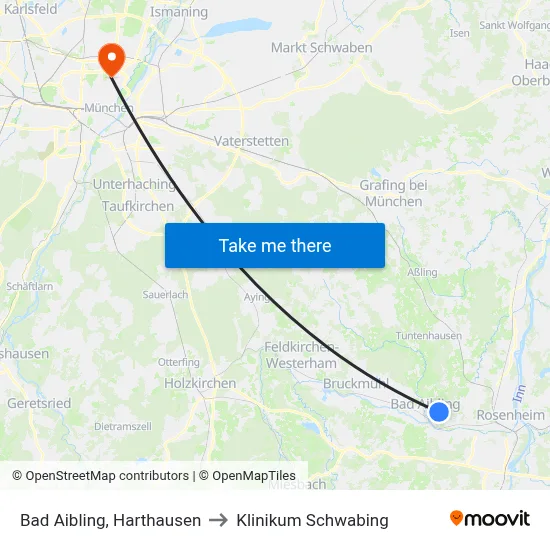 Bad Aibling, Harthausen to Klinikum Schwabing map