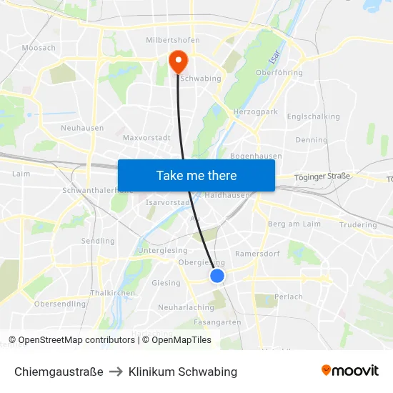 Chiemgaustraße to Klinikum Schwabing map