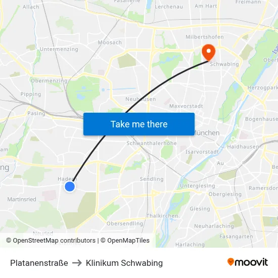 Platanenstraße to Klinikum Schwabing map