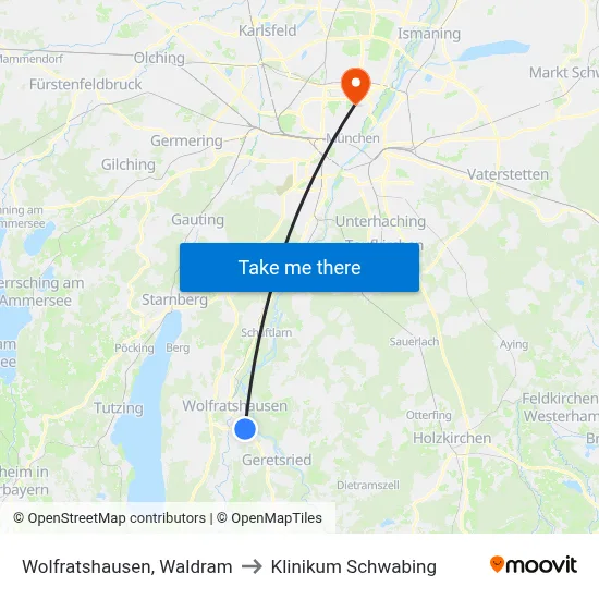 Wolfratshausen, Waldram to Klinikum Schwabing map