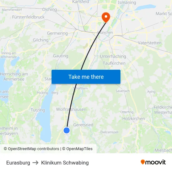 Eurasburg to Klinikum Schwabing map