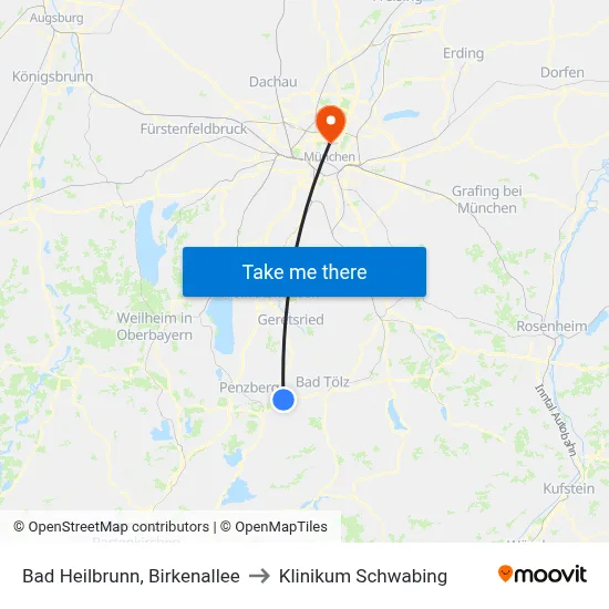 Bad Heilbrunn, Birkenallee to Klinikum Schwabing map