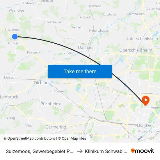 Sulzemoos, Gewerbegebiet P+R to Klinikum Schwabing map