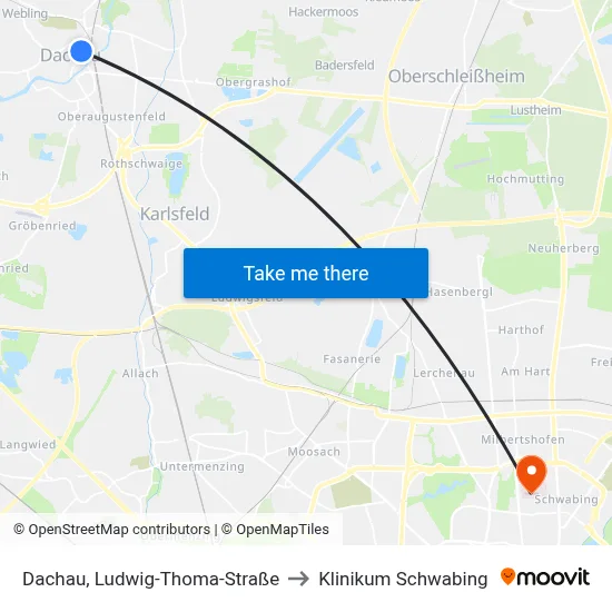 Dachau, Ludwig-Thoma-Straße to Klinikum Schwabing map