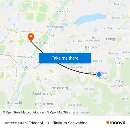 Vaterstetten, Friedhof to Klinikum Schwabing map