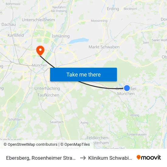 Ebersberg, Rosenheimer Straße to Klinikum Schwabing map