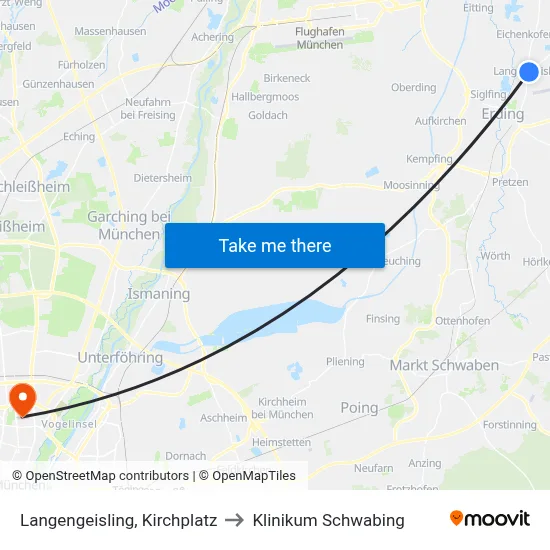 Langengeisling, Kirchplatz to Klinikum Schwabing map