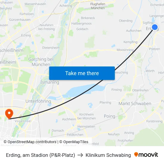 Erding, am Stadion (P&R-Platz) to Klinikum Schwabing map