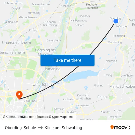 Oberding, Schule to Klinikum Schwabing map