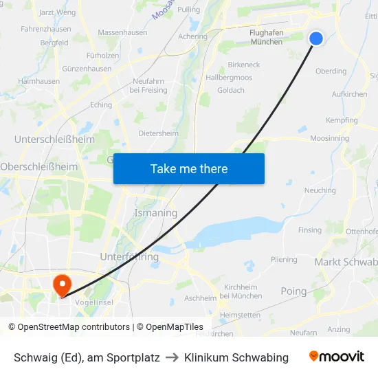 Schwaig (Ed), am Sportplatz to Klinikum Schwabing map