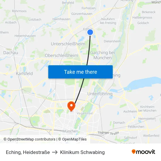 Eching, Heidestraße to Klinikum Schwabing map