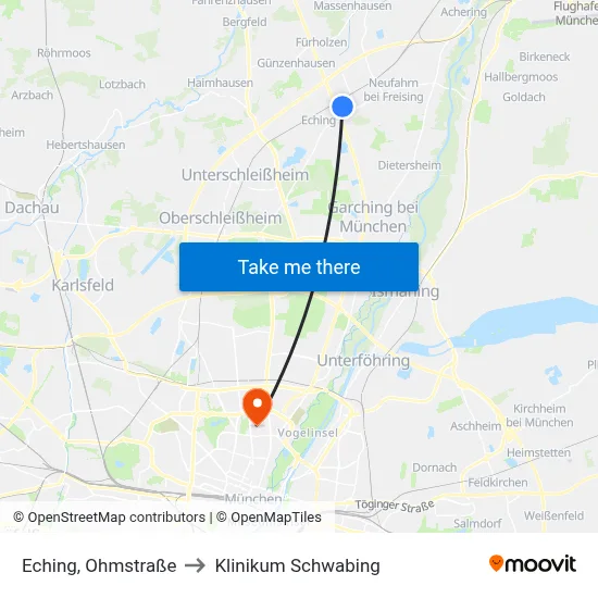 Eching, Ohmstraße to Klinikum Schwabing map