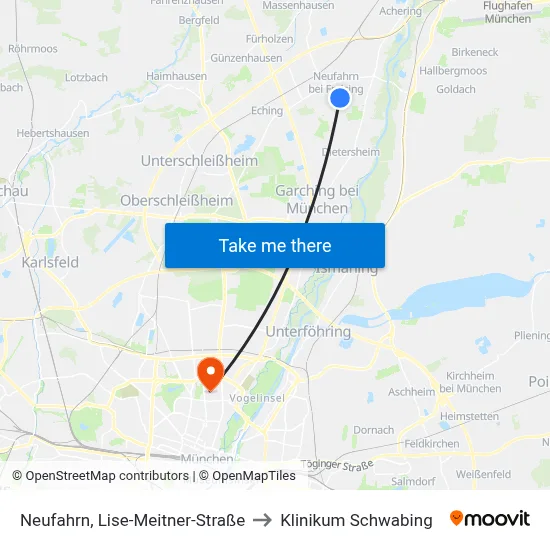 Neufahrn, Lise-Meitner-Straße to Klinikum Schwabing map