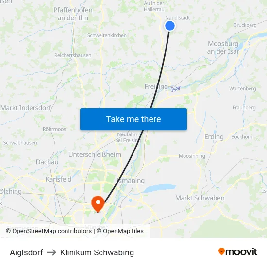 Aiglsdorf to Klinikum Schwabing map