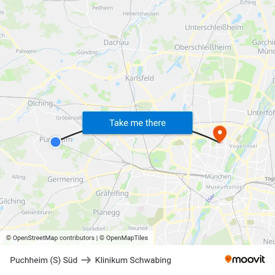 Puchheim (S) Süd to Klinikum Schwabing map