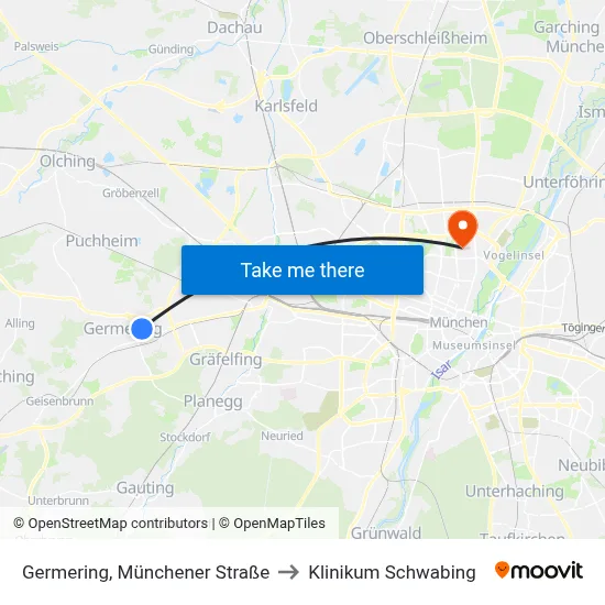 Germering, Münchener Straße to Klinikum Schwabing map