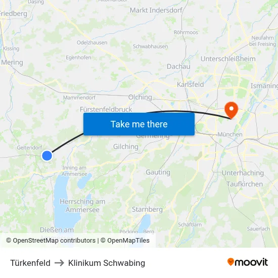 Türkenfeld to Klinikum Schwabing map