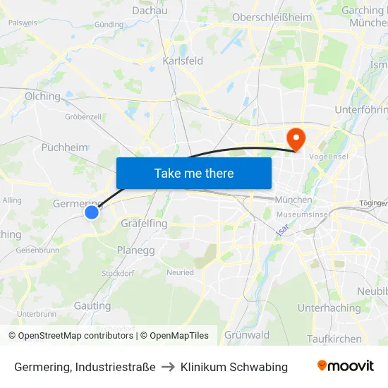 Germering, Industriestraße to Klinikum Schwabing map