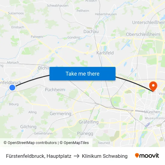 Fürstenfeldbruck, Hauptplatz to Klinikum Schwabing map
