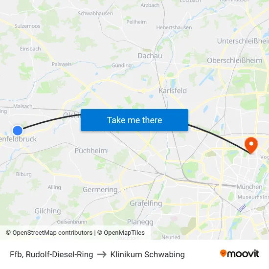Ffb, Rudolf-Diesel-Ring to Klinikum Schwabing map