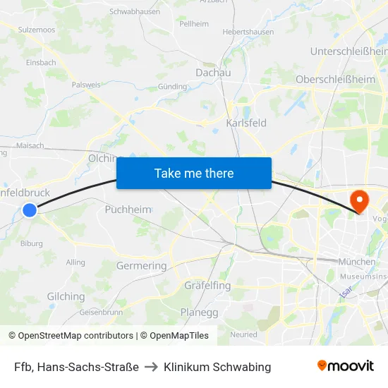 Ffb, Hans-Sachs-Straße to Klinikum Schwabing map
