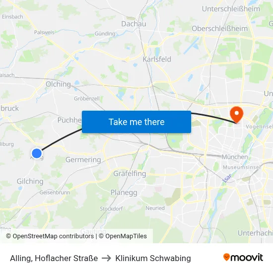 Alling, Hoflacher Straße to Klinikum Schwabing map