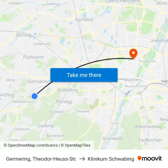 Germering, Theodor-Heuss-Str. to Klinikum Schwabing map