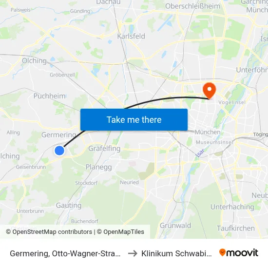 Germering, Otto-Wagner-Straße to Klinikum Schwabing map