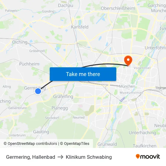 Germering, Hallenbad to Klinikum Schwabing map