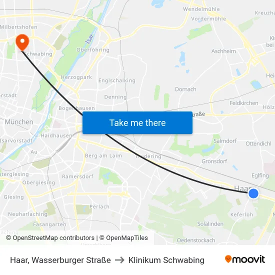 Haar, Wasserburger Straße to Klinikum Schwabing map