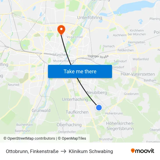 Ottobrunn, Finkenstraße to Klinikum Schwabing map