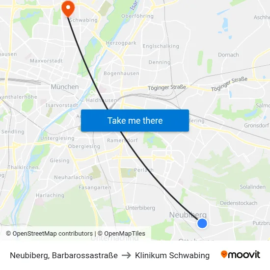 Neubiberg, Barbarossastraße to Klinikum Schwabing map