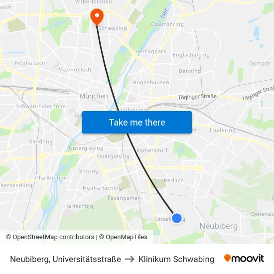Neubiberg, Universitätsstraße to Klinikum Schwabing map