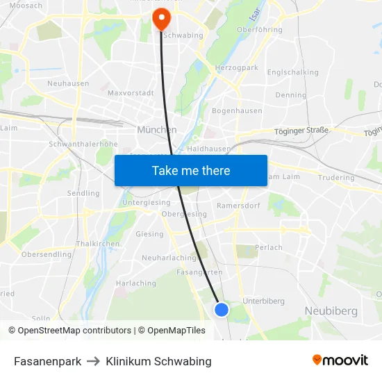 Fasanenpark to Klinikum Schwabing map