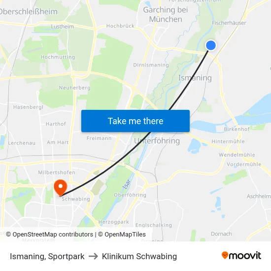 Ismaning, Sportpark to Klinikum Schwabing map