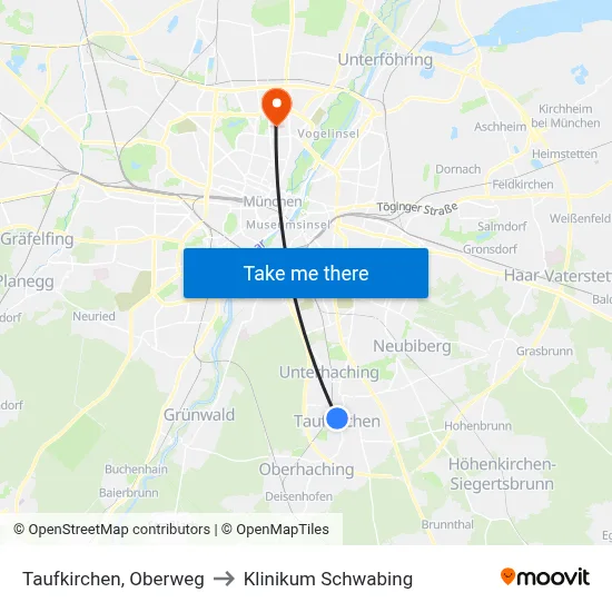 Taufkirchen, Oberweg to Klinikum Schwabing map
