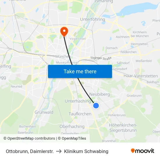 Ottobrunn, Daimlerstr. to Klinikum Schwabing map