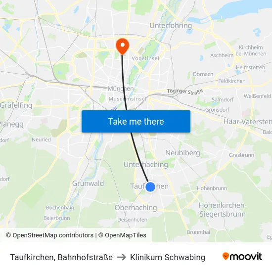 Taufkirchen, Bahnhofstraße to Klinikum Schwabing map