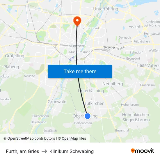 Furth, am Gries to Klinikum Schwabing map