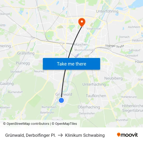 Grünwald, Derbolfinger Pl. to Klinikum Schwabing map