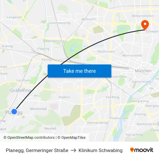 Planegg, Germeringer Straße to Klinikum Schwabing map