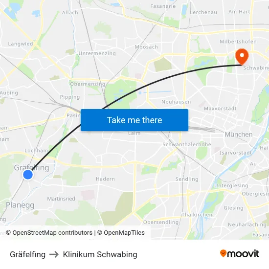 Gräfelfing to Klinikum Schwabing map