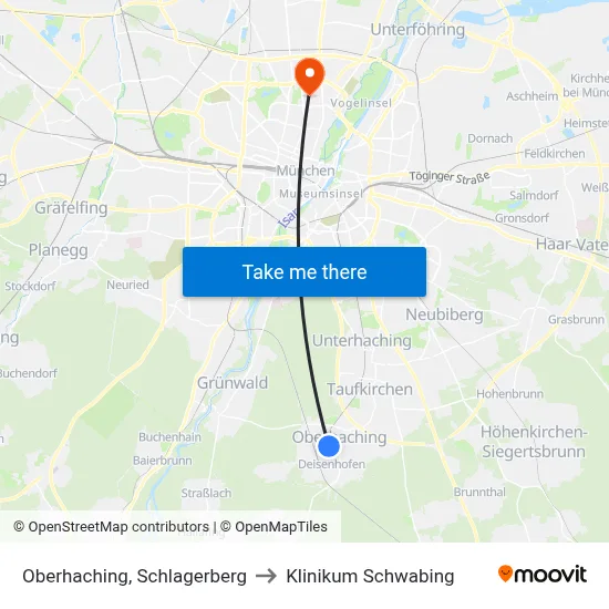 Oberhaching, Schlagerberg to Klinikum Schwabing map