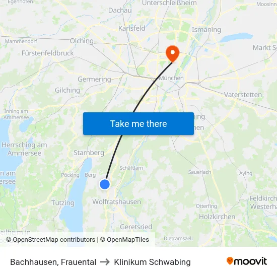 Bachhausen, Frauental to Klinikum Schwabing map