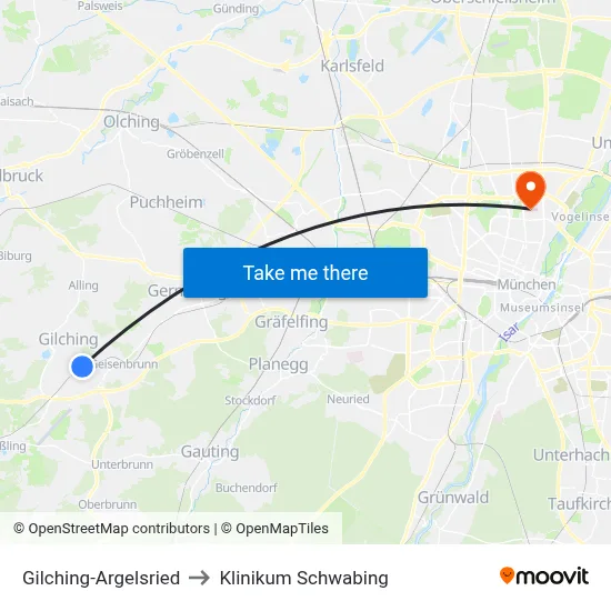 Gilching-Argelsried to Klinikum Schwabing map