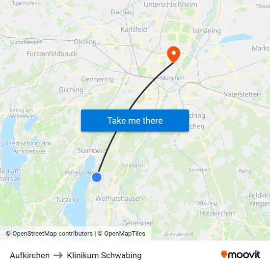 Aufkirchen to Klinikum Schwabing map