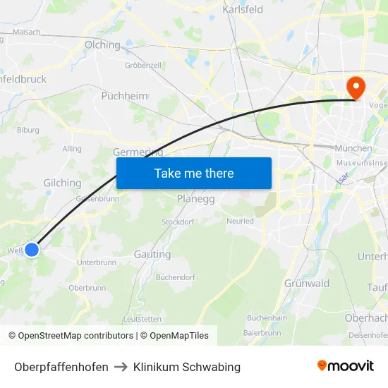 Oberpfaffenhofen to Klinikum Schwabing map